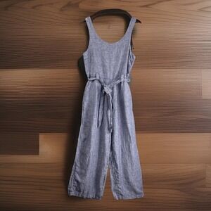 St. Tropez West 100% Linen Jumpsuit 6 Blue Sleeveless‎ Wide Leg Minimalist Chic